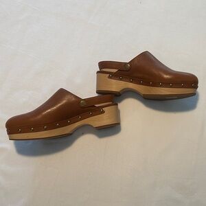 J. Crew Chestnut Leather Clogs with Strap